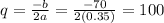 q=\frac{-b}{2a} =\frac{-70}{2(0.35)} =100