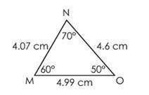Write the congruency statement for the triangles.  triangles mno and jkl, there are two congruent si