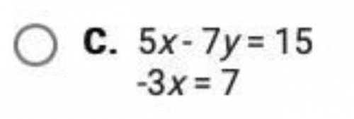Which system of equations is represented by the matrix below?