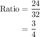 \begin{aligned}{\text{Ratio}}&=\frac{{24}}{{32}}\\&= \frac{3}{4}\\\end{aligned}