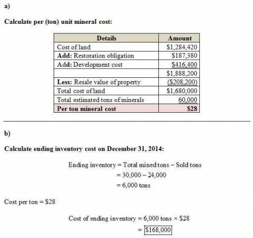 Alcide mining company purchased land on february 1, 2014, at a cost of $1,284,420. it estimated that