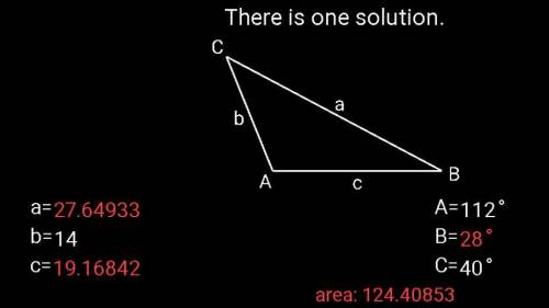 Solve the given triangles by finding the missing angle and other side lengths.