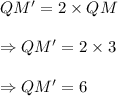 QM'=2\times QM\\\\\Rightarrow QM'=2\times3\\\\\Rightarrow QM'=6
