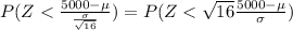 P(Z< \frac{5000 -\mu}{\frac{\sigma}{\sqrt{16}}})=P(Z