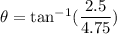 \theta=\tan^{-1}(\dfrac{2.5}{4.75})