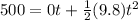 500=0t+\frac{1}{2}(9.8)t^2