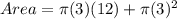 Area=\pi (3)(12)+\pi (3)^2