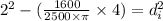 2^{2}-(\frac {1600}{2500\times \pi}\times 4)=d_i^{2}