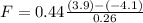 F = 0.44 \frac{(3.9)-(-4.1) }{0.26}