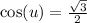 \cos(u)=\frac{\sqrt{3}}{2}