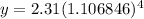 y=2.31(1.106846)^4