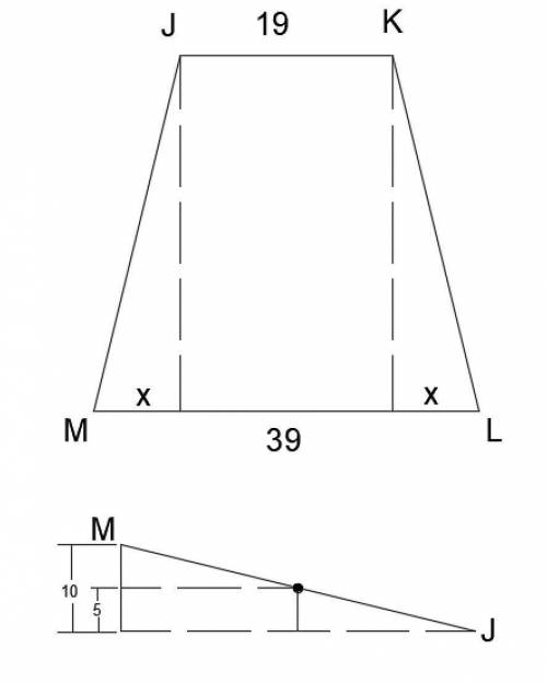 For trapezoid jklm, a and b are midpoints of the legs. find ab. question 3 options:  29 20 59 58