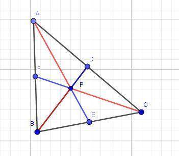 Pis the centroid of triangle abc. ae = 21, cd = 14, and bf = 11. what is the length of ap?