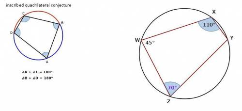 If quadrilateral wxyz is inscribed in a circle with center o, the measure of angle w = 45 and the me