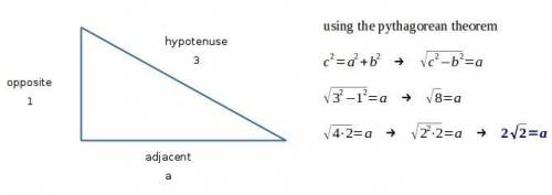 The hypotenuse of a right triangle is 3cm and one of the legs is 1cm. what is the length of the othe