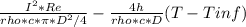 \frac{I^2*Re}{rho*c*\pi*D^2/4 } -\frac{4h}{rho*c*D} (T-Tinf)