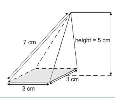 The volume of the pyramid shown in the figure  centimeters. if the slant height of the pyramid incre