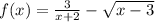 f(x)= \frac{3}{x+2} - \sqrt{x-3}