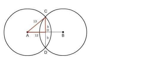 Circle a and circle b are congruent. cd is a cord of both circles. if ab = 24 inches in the radius i