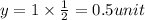 y=1\times \frac{1}{2}=0.5 unit