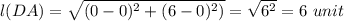 l(DA) = \sqrt{(0-0)^{2}+(6-0)^{2})}=\sqrt{6^{2}}=6\ unit