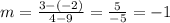 m=\frac{3-(-2)}{4-9}=\frac{5}{-5}=-1