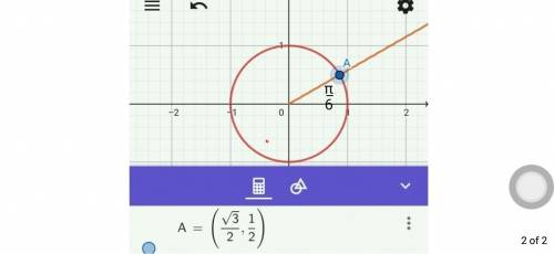 The terminal side of an angle measuring pi/6 radians intersects the unit circle at what point?