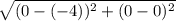 \sqrt{(0 - (-4))^{2} + (0 - 0)^{2}}