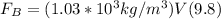 F_B = (1.03*10^3kg/m^3)V (9.8)