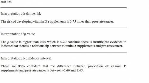 You are reviewing the results of a cohort study of vitamin d supplements and prostate cancer. the st