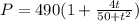 P=490(1+\frac{4t}{50+t^{2}})