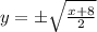 y=\pm\sqrt{\frac{x+8}{2}}