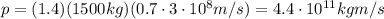 p=(1.4)(1500 kg)(0.7\cdot 3\cdot 10^8 m/s)=4.4\cdot 10^{11}kg m/s