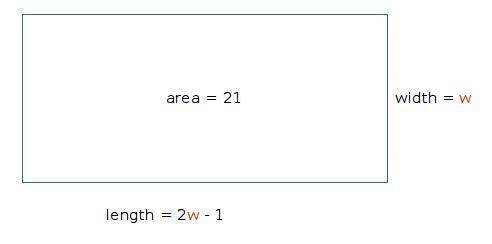 The length of a rectangle is 1 yd less than double the width and the area of the rectangle is 21 yd^