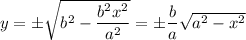 y=\pm\sqrt{b^2-\dfrac{b^2x^2}{a^2}}=\pm\dfrac ba\sqrt{a^2-x^2}