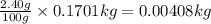 \frac{2.40g}{100g}\times 0.1701kg=0.00408kg