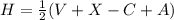 H=\frac{1}{2}(V+X-C+A)