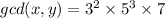 gcd(x, y) = 3^2\times 5^3\times 7