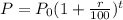 P = P_0 (1+ \frac{r}{100})^t