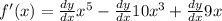 f'(x)=\frac{dy}{dx} x^5-\frac{dy}{dx} 10x^3+\frac{dy}{dx} 9x