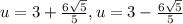u=3+\frac{6\sqrt{5}}{5}  , u=3-\frac{6\sqrt{5}}{5}