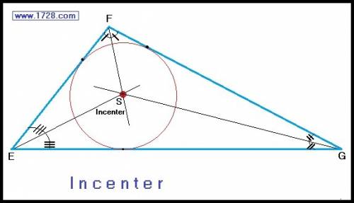 The angle bisectors of △efg are es , fs , and gs . they meet at a single point s . (in other words,