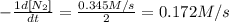 -\frac{1d[N_2]}{dt}=\frac{0.345M/s}{2}=0.172M/s