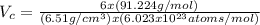 V_{c}=\frac{6x(91.224g/mol)}{(6.51g/cm^{3}) x(6.023x10^{23}atoms/mol) }