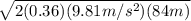 \sqrt{2(0.36)(9.81 m/s^{2})(84 m)}