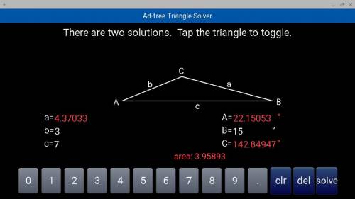 Triangle abc contains side lengths b = 3 inches and c = 7 inches. in two or more complete sentences