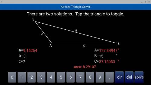Triangle abc contains side lengths b = 3 inches and c = 7 inches. in two or more complete sentences
