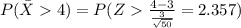 P(\bar X 4)=P(Z\frac{4-3}{\frac{3}{\sqrt{50}}}=2.357)