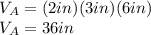 V_{A}=(2in)(3in)(6in)\\V_{A}=36 in