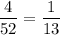 \dfrac{4}{52}=\dfrac{1}{13}